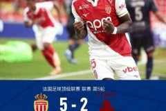 法甲联赛：摩纳哥 5-2 梅斯，法蒂梅开二度，比雷斯助攻破门